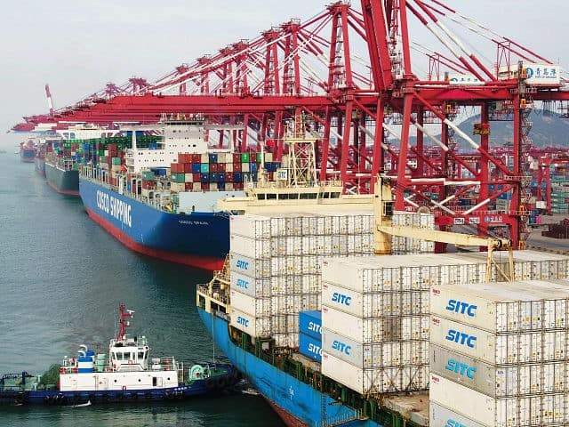 Cargo ships unloading