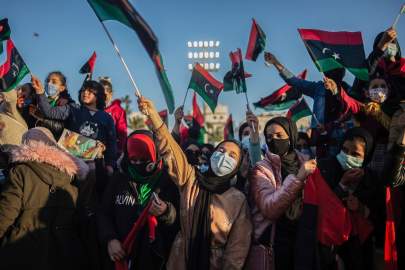 Demonstrators commemorate the tenth anniversary of the Arab Spring in Martyrs Square in Tripoli, Libya on Feb. 17. Photographer: Nada Harib/Getty Images Europe