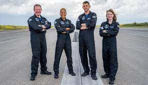 The Inspiration4 crew, from left: Chris Sembroski, Sian Proctor, Jared Isaacman and Hayley Arceneaux. (Image credit: John Kraus/Inspiration4)