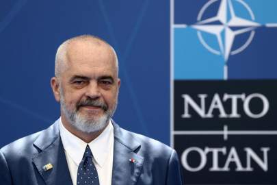 Reuters/POOL FILE PHOTO: Albania's Prime Minister Edi Rama poses with NATO Secretary General Jens Stoltenberg during the NATO summit at the Alliance's headquarters,