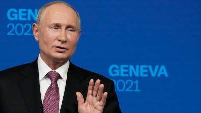 Russian President Vladimir Putin speaks during a news conference after his meeting with U.S President Joe Biden at the 'Villa la Grange' in Geneva, Switzerland in Geneva, Switzerland, Wednesday, June 16, 2021. (AP Photo/Alexander Zemlianichenko, Pool)