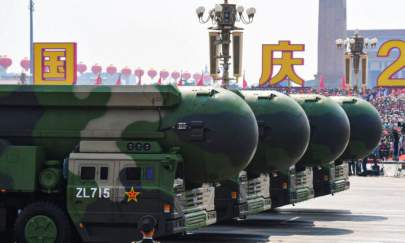 China's DF-41 nuclear-capable intercontinental ballistic missiles are seen during a military parade at Tiananmen Square in Beijing, China, on Oct. 1, 2019. (Greg Baker/AFP via Getty Images)