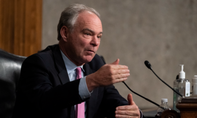 Sen. Tim Kaine (D-VA) speaks during a Senate Foreign Relations Committee hearing to examine U.S.-Russia policy at the U.S. Capitol on Dec. 7, 2021 in Washington .(Alex Brandon-Pool/Getty Images)