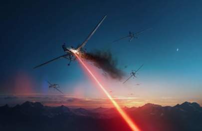 Concept art from Lockheed Martin shows the potential for directed energy weapons against unmanned systems. (Lockheed Martin)