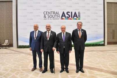 U.S. Special Envoy to Afghanistan Zalmay Khalilzad; Afghanistan Foreign Minister Haneef Atmar; Uzbekistan Foreign Minister Abdulaziz Kamilov; Pakistan Foreign Minister Shah Mahmood Qureshi. Photo Courtesy U.S. State Department