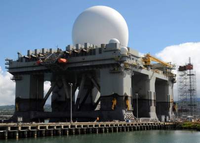 The Sea-Based X-Band Radar is a deployed system designed to protect the Pacific region from ballistic missile threats and could be used in concert with a Homeland Defense Radar in Hawaii. (MC2 Robert Stirrup/U.S. Navy)