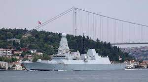 The British Royal Navy's Type 45 destroyer 'HMS Defender' sets sail from Istanbul, Turkey, on its way to the Black Sea. Reuters