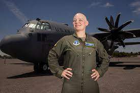 Maj. Sarah Spy, C-130 Hercules pilot for the 152nd Operations Group at the Nevada Air National Guard, poses for a portrait June 2, 2021, at the Signature Flight Support at McCarran International Airport in Las Vegas.(Erik Verduzco/Las Vegas Review-Journal via AP)