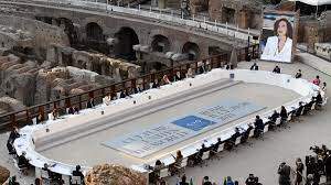 Culture Ministers of the G-20 take part in a roundtable at the opening of their meeting at the Colosseum on July 29, 2021 in Rome.