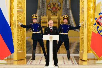 Russian President Vladimir Putin speaks during a ceremony to receive credentials from foreign ambassadors in Kremlin, in Moscow, Russia, Wednesday, Dec. 1, 2021. (Grigory Sysoev, Sputnik, Kremlin Pool Photo via AP) THE ASSOCIATED PRESS