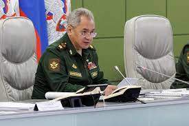 Russian Defence Minister Sergei Shoigu chairs a meeting with the leadership of the Armed Forces, in Moscow